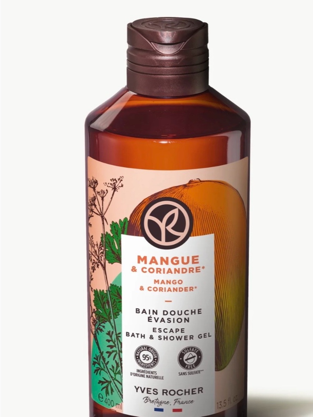 Yves Rocher Mango & Coriander Bath & Shower Gel - Brown, Green